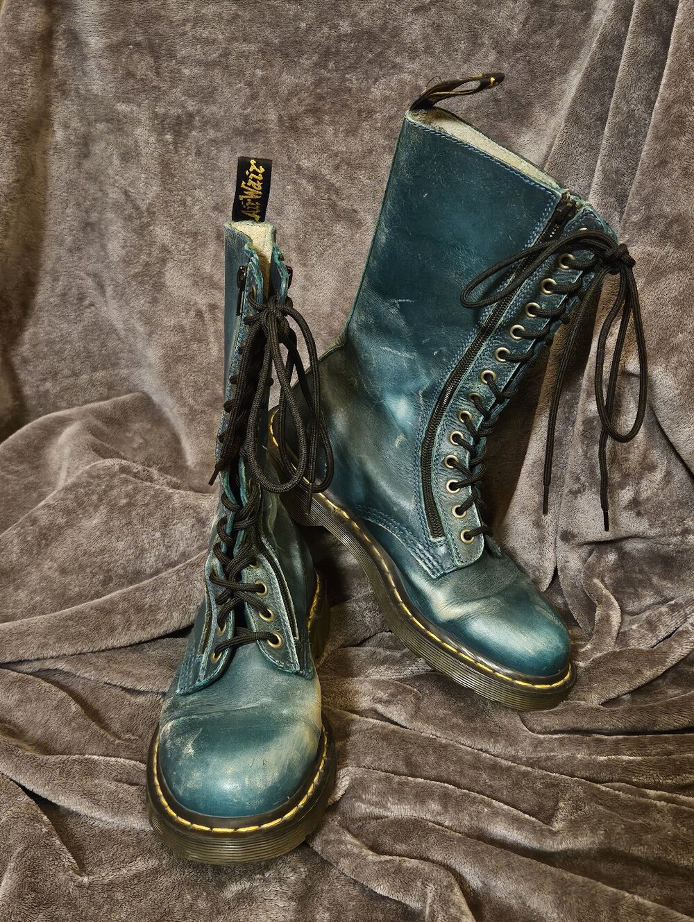 Dr. Martens Vintage Teal Lace-Up Side-Zip Combat Boots